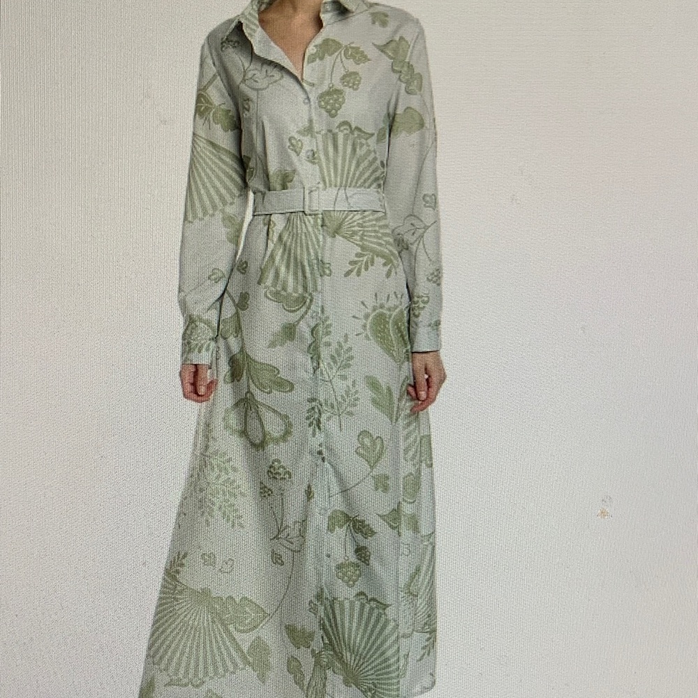 Chic Green Floral Long Sleeve Dress